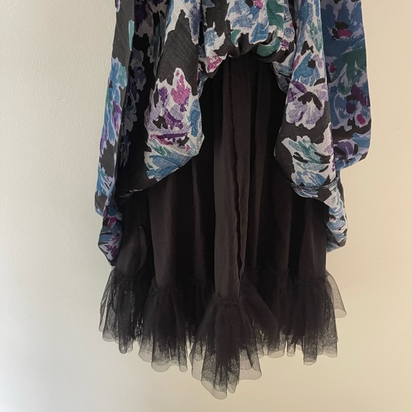 Free People Purple and Black Floral Ruched Tulle Cocktail Mini Dress size 4 EUC - Picture 6 of 9